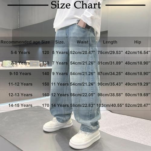 Boys Jeans Baggy Straight Wide Leg Jeans for Kids Teen Vintage Elastic Waist Loose Denim Pants with Pockets3
