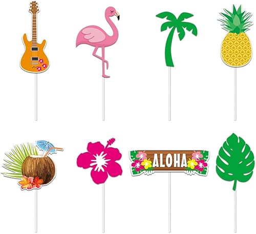 Miniatura 3 de Decoración hawaiana de verano para cupcakes, flores, flamenco, tropical, Aloha, 24 piezas en 8 estilos para playa, piscina, fiesta de cumpleaños,