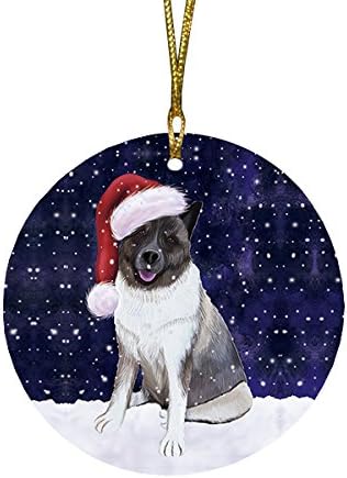 Christmas Express Delivery Red Truck Running Akita Dogs Round Flat Ornament - Pet Decorative Hanging Ornaments for Christmas X-mas Tree Decorations - 2.75" Round Christmas Ornament