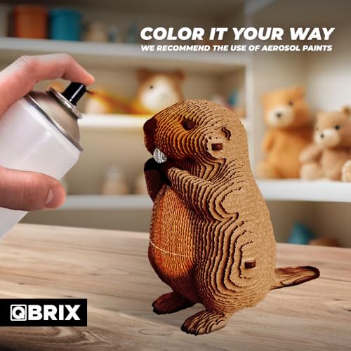 Image of QBRIX Beaver 3D Puzzles for Adults, 3D Puzzles for Adults, 3D Model Kit for Teens, DIY Crafts for Home Decor, Original Gift for Boys&Girls 14+, Cardboard Model Building Kit