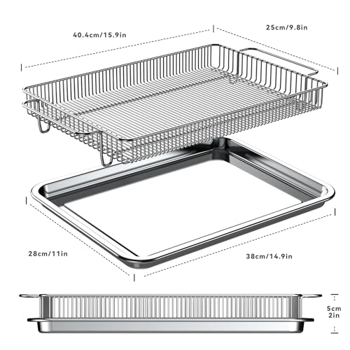 Air Fryer Basket for Oven, Air Fryer Basket and Stainless Steel Baking Tray Pant Oven Air Fryer Pan Rack for Cooking Baking Dishwasher and Broiling (15.9 in * 9.8 in &14.9 in * 11 in)