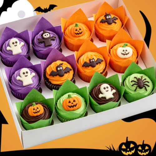 Image of 150 Pieces Tulip Cupcake Muffin Liners Paper Baking Cups Greaseproof Cupcake Wrappers for Halloween Birthday Wedding Party Baby Showers Catering Restaurants(Purple /Green /Orange)