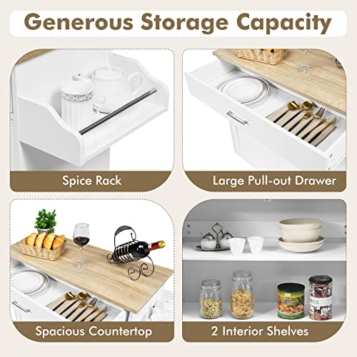 Costway Kitchen Island Cart, Rolling Storage Trolley Cart With Lockable Rubber Wheels, Large Cabinet, Drawer, Spice Rack And Towel Rack, Kitchen Serving Utility, 3-Position Adjustable Shelf (White) #TOP3