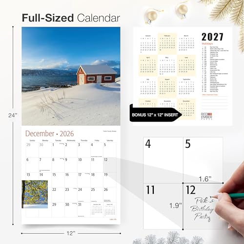 Image of RED EMBER Lake Life 2026 Wall Calendar 12 Month | 12 inch x 24 inch Open | Thick & Sturdy Paper | Holiday Gift | Travel Calendar 2026