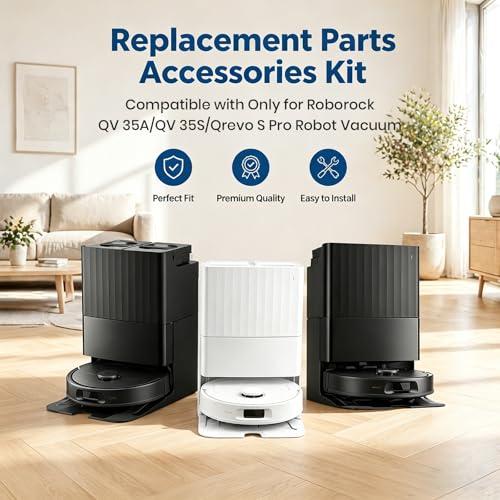 Image of 26Pcs Replacement Parts Accessories for Roborock QV 35A / QV 35S / Qrevo S Pro Robot Vacuum Kit, 2 Main Brush, 4 Hepa Filter, 6 Mop Pads, 6 Side Brush, 6 Dust Bags, 1 Screwdriver, 1 Clean Tool