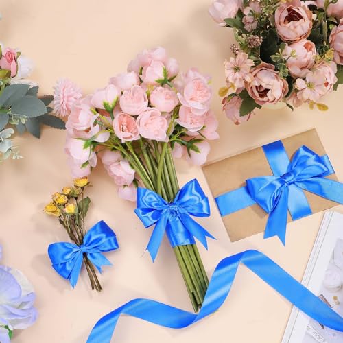 Image of woric Royal Blue Ribbon 1 inch 50 Yards Patriotic Satin Ribbon for Sports Team Back to School Graduation Leis Bows Crafts Gift Wrapping Flower Bouquet Baby Shower 4th of July Decorations
