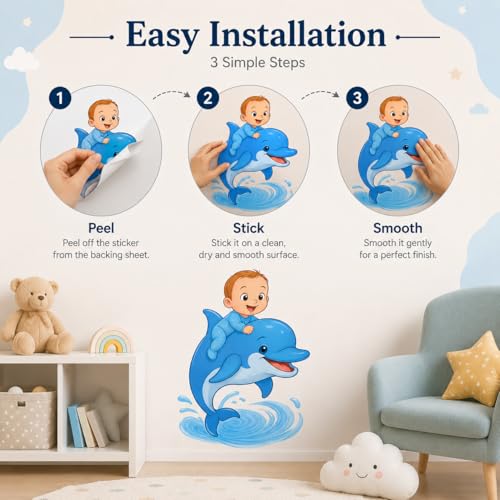 Sticker de pared infantil delfín decorativo 24x16 pulg miniatura 6
