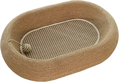 MLTUN MAKAN 特大サイザル麻製猫用爪とぎポスト。耐摩耗性と耐傷性を備え、麻ロープ製の猫用おもちゃ。ペット用品、家具、カーペットに。耐破壊性があり、運動不足を改善。楕円形、滑り止め付き。 (麻パッドタイプ)