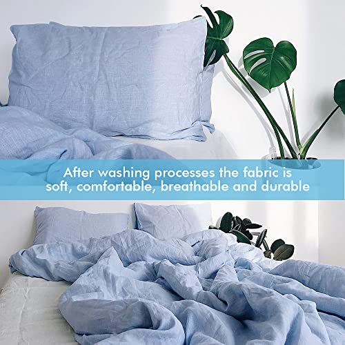 Atsense Duvet Cover King Size, 100% Washed Cotton Linen Feel Super Soft Comfortable, 3-Piece Denim Blue Duvet Cover Bedding Set, Durable And Easy Care, Simple Style Farmhouse Comforter Cover #TOP2