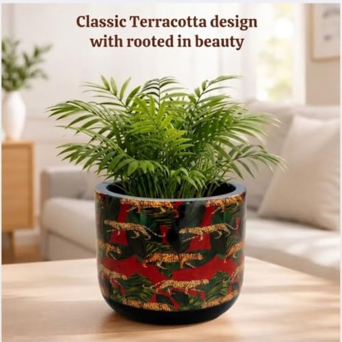 Image of Urban Upvan Decorative Terracotta Black Tiger Planter Pot for Home & Garden | Indoor Outdoor Flower Pot for Balcony, Living Room, Office & Table Decor (Pack of 1)