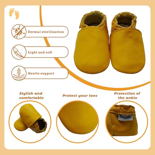 Mejale Baby Infant Toddler Shoes Slip-on Soft Sole Leather Moccasins Pre-Walkers (18-24 Months/US 6-7C Toddler, Yellow)