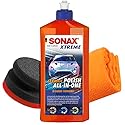 detailmate Politur Bundle - SONAX Ceramic Polish All-in-One 0,5L + Garage Freaks Handpolierschwamm + detailmate Mikrofasertuch 550GSM - Auto Handpolitur Set