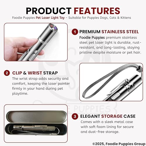 Image of Foodie Puppies 3 in 1 USB Laser Pointer Cat Teasing Toy with 5 Adjustable Patterns I Pet Chaser Tease Stick Pointer Toys for Cats, Kitten, Puppies & Dogs I Fun Exercise & Training for Indoor & Outdoor
