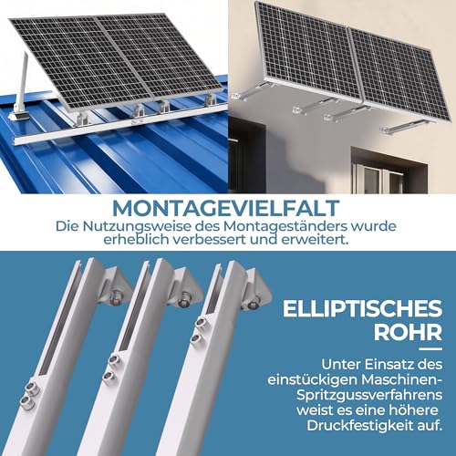 Balkonkraftwerk Solarmodul 2 Paneele SET 15°-30° solarpanel halterung Flachdach Verstelbar Photovoltaik Universal Wand Flachdachmontage for 100W-600W, PV Module Einfache Befestigung
