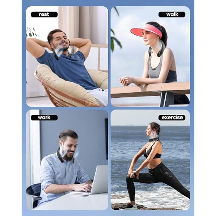 ASNUG Bladeless Neck Fan, 4 Turbo Portable Neck Fan, 4000 mAh Battery Operated, USB Rechargeable Personal Fan, 3 Speeds, 360 Cooling Airflow, LED Display, Wearable Fan for Home, Office, Travel, Gifts