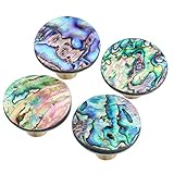 mookaitedecor Set of 4 Abalone Shell Cabinet Knobs with Screws, Round Stone Pulls Handle for Dresser Drawer Cupboard Furniture Decorative