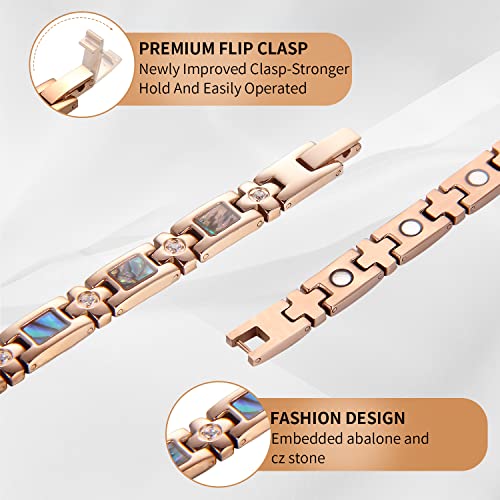 Magenergy Magnetic Bracelet For Women,Titanium Steel Rose Gold Wristband 8.5'' Adjustable Links Jewelry Gift With Sizing Tool #TOP1
