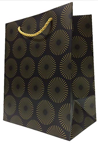 Black and Gold Paper Gift Bags with Handles 8x5x10 Medium Size 12 Pcs Gold Starburst Paper Gift Bags Bulk Modern Fancy Cute Paper Premium Luxury Shopping Matte Merchandise Bridal Baby Shower Wedding