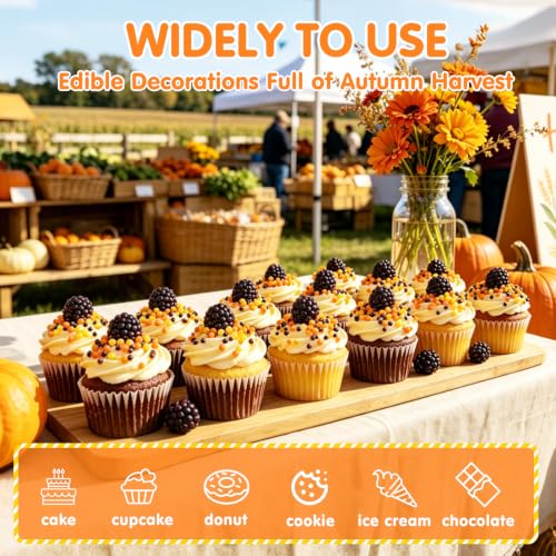 Image of Edible Fall Nonpareils,Orange Brown Yellow Sprinkles for Cake Decorating