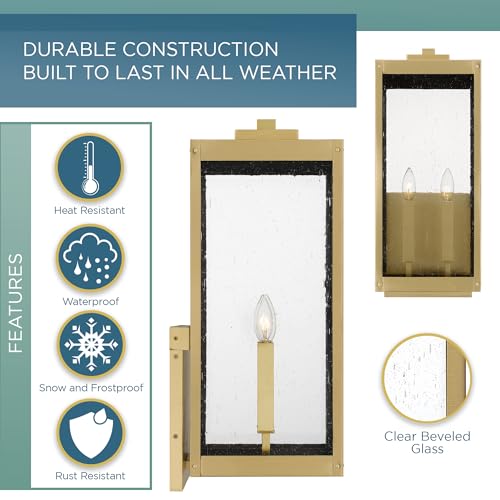 Image of Quoizel Westover 22.75 inch Outdoor Wall Lantern, Antique Brass | 2-Light, Clear Seeded Glass, Outdoor Wall Light, Modern Industrial