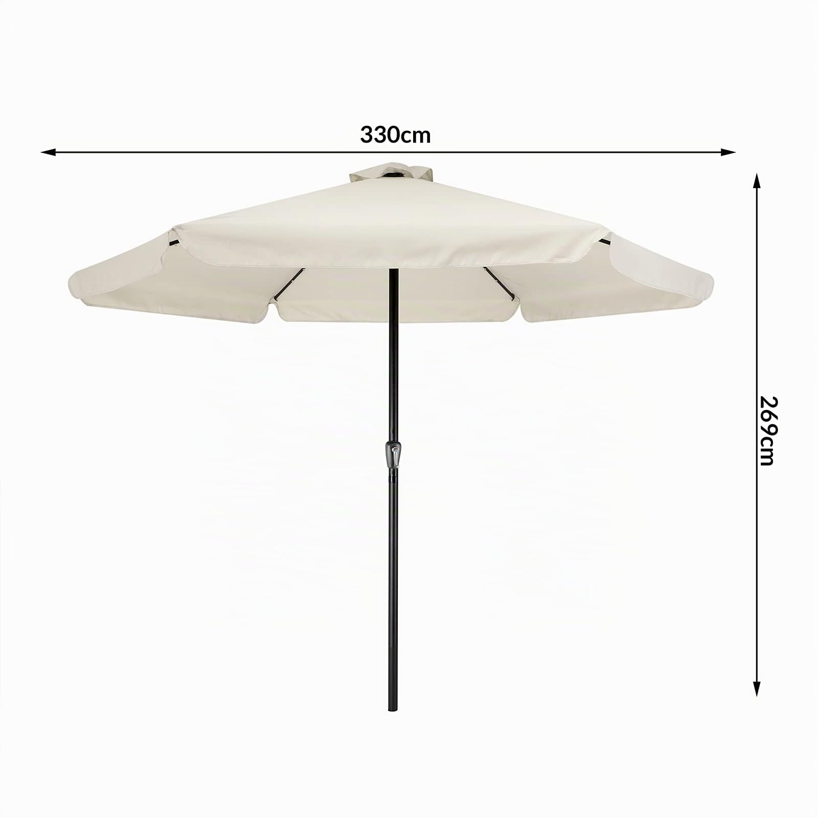 Kingsleeve Parasol Ø 330 cm Parasol en Aluminium avec manivelle Protection Solaire Jardin terrasse extérieur