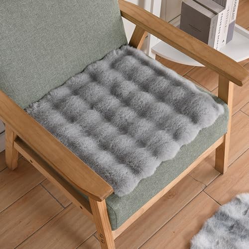 Faux Fur Rabbit Hair Carpets Square Chair Cover Seat Cushion Pad, 12x12 inch Luxurious Rabbit Fur Small Area Rugs Fluffy Floor Mat for Living Sofa,