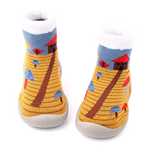 Cute Baby Christmas Santa Trees Printed Kids Baby Walking Shoes Animal Knitted Rubber Soled Toddler Winter Boots Boys (Yellow, 6-12 Months)3