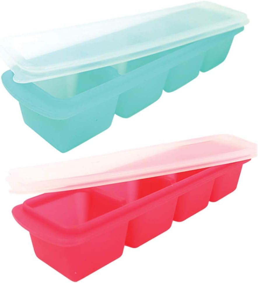 JSK Unique Slim Ice Cube Trays with Lids, Extra Large Square Ice Cubes for Gin, Whiskey, Cocktails and Baby Food, Platinum LFGB Silicone & BPA Free, Multipurpose - Ovenproof | 2 Tray Pack
