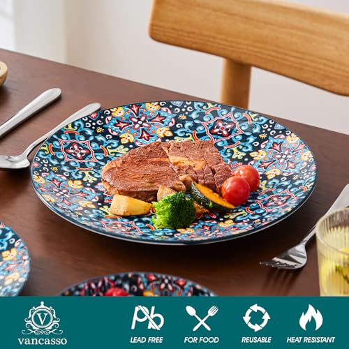 Image of vancasso 12 Pieces Dinnerware Sets, Red Plates and Bowls Set, Porcelain Dishes Set for 4, Microwave and Dishwasher Safe, Scratch Resistant, Bohemian Style Dining Ware Service for 4, Series SIMI