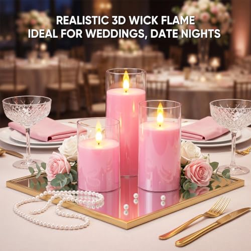 Image of Raycare Battery Operated Flameless Pillar Candles with Remote Timer, Pink
