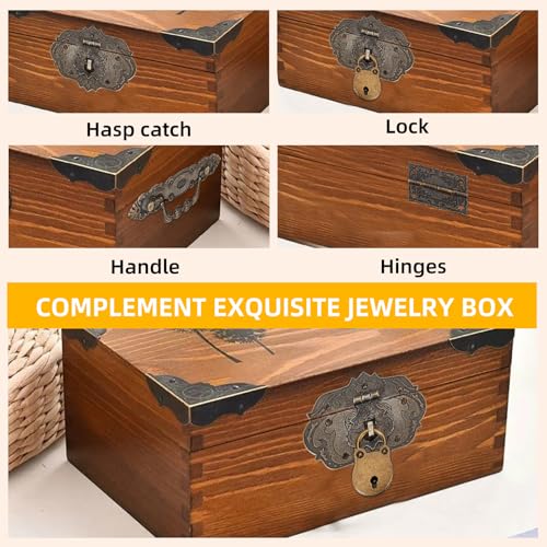 NICENEEDED 1 Set Jewelry Box Hinges Hasp Catch Handles Lock, Retro Engraved Decorative Hardware Kit with Screws - Image 4