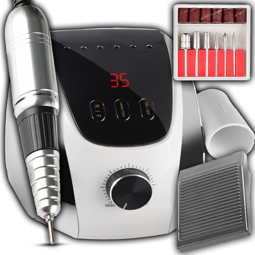 Retoo Fresa elettrica per unghie 35.000 giri/min, Lima professionale a LED per unghie in gel e acrilico, rimozione callo, set manicure e pedicure