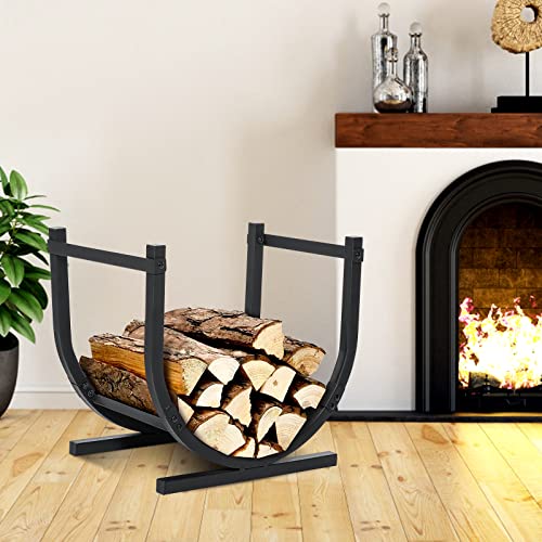 Singlyfire 19 Inches Firewood Rack Indoor/Outdoor Firewood Log Carrier U-Shaped Storage Rack Fireplace Log Holder Decorative Black #TOP3