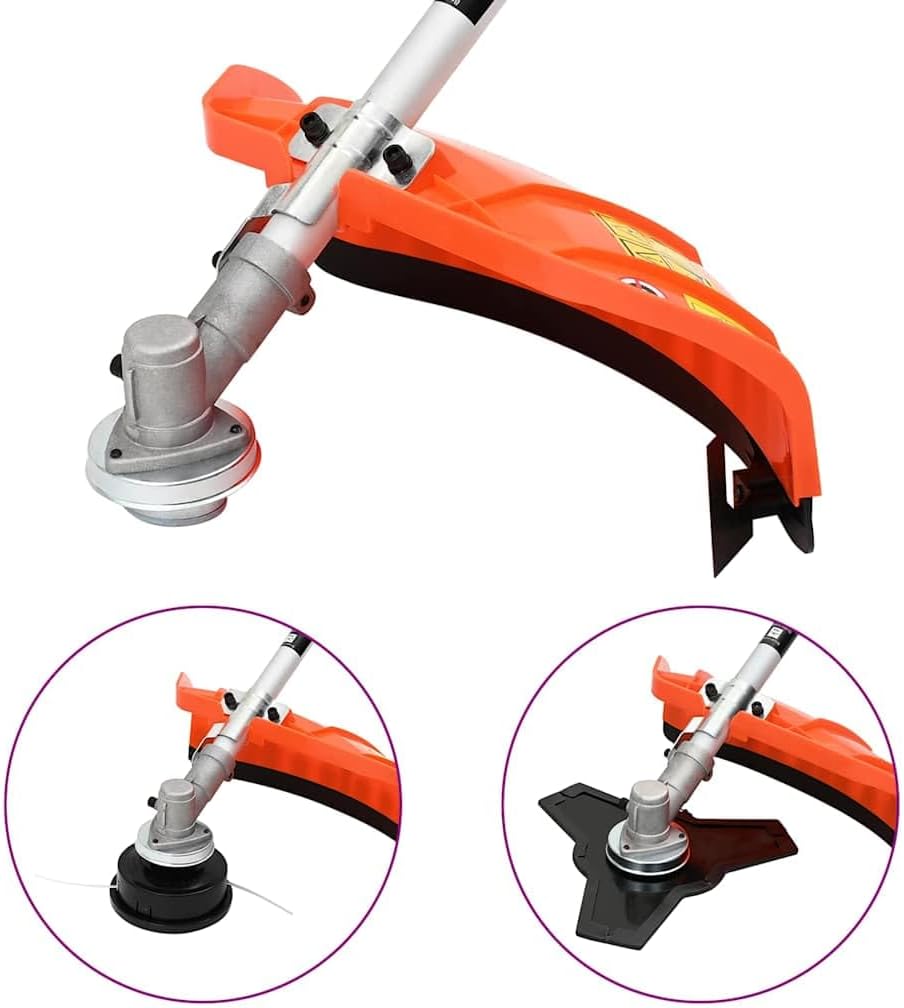 Grass trimmer head with nylon line and brush cutter blade attachment