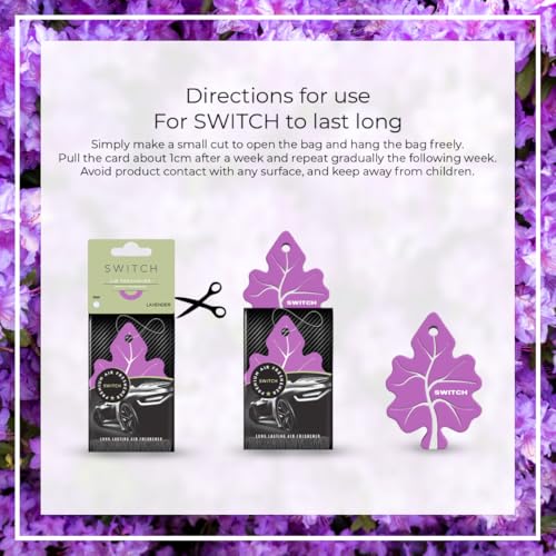 Image of SWITCH Lavender Car Air Freshener Hanging with Screen Cleaning Cloth, Luxury Car Perfume, Long Lasting Car Fragrance, Air Freshener for Car Interior, Pack of 1