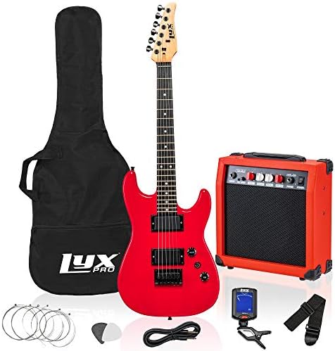 LyxPro 36 Inch Electric Guitar and Kit for Kids with 3/4 Size Beginner’s Guitar, Amp, Six Strings, Two Picks, Shoulder Strap, Digital Clip On Tuner, Guitar Cable and Soft Case Gig Bag -Red