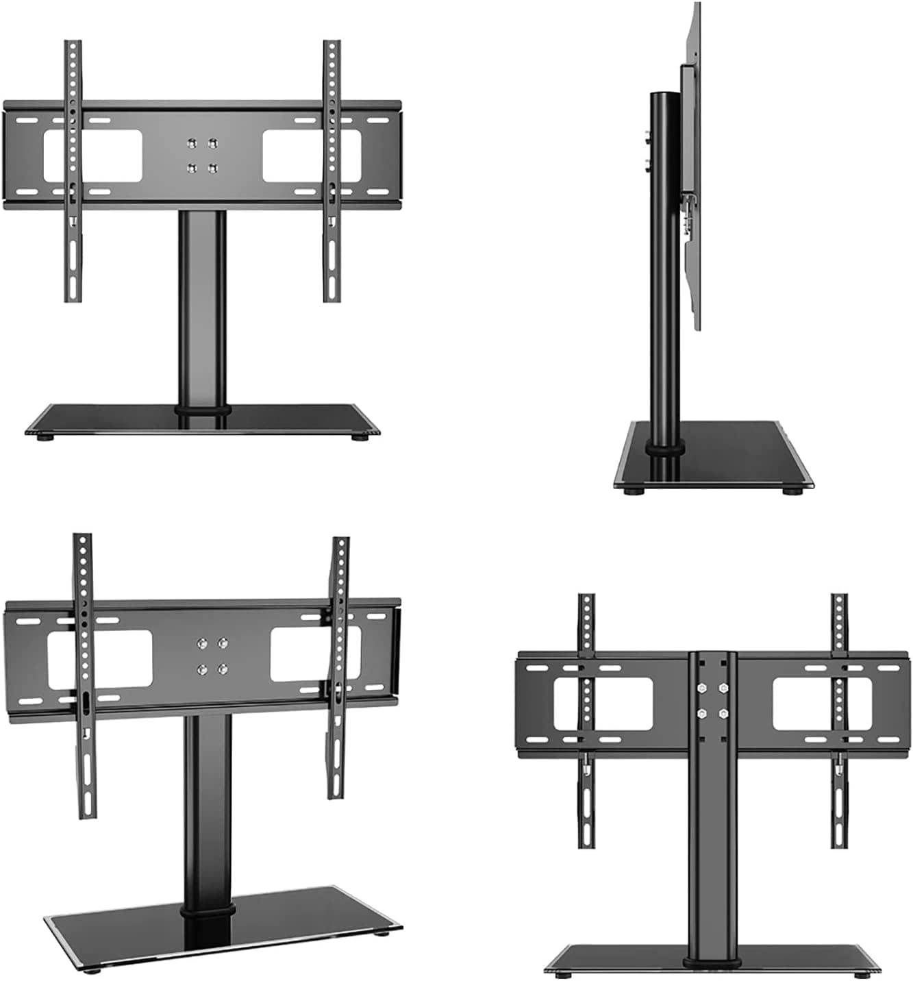Table Top, 3 Level Height Adjustable, Heavy Duty Tempered Glass Base, Tabletop TV Base Fits 37-55inch LED Screen Display, Up to 110lbs/50kg TV Mount