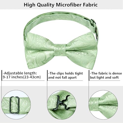 Image of HISDERN Bow Ties for Men Pre-Tied Bow Tie Floral Paisley Handkerchief Classic Formal Bowtie and Pocket Square Cufflinks Set