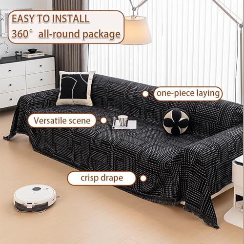 Plaid canapé chenille noire housse couverture réversible 180x300cm - 5