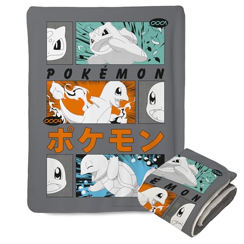 Image of Northwest Pokemon Mink Sherpa Throw Blanket, 50" x 60", Grass, Fire, Water