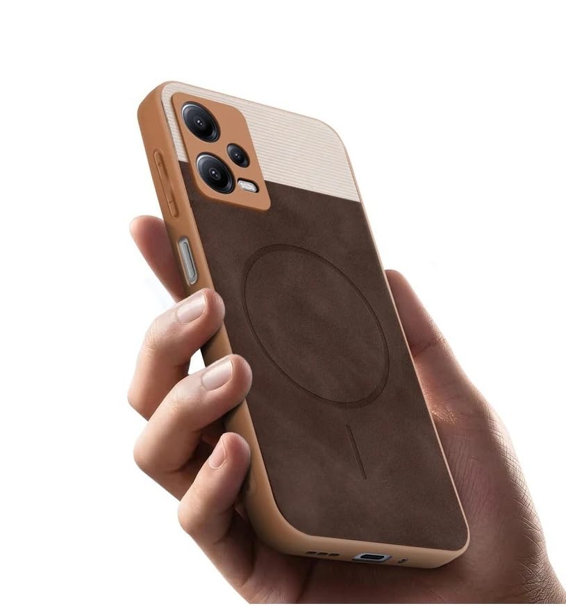 Image of Bintage CASE Dual-Leather Mac Safe Design Phone Case| Soft Touch Finish | Full Camera Protectection Back Cover Compatible for Poco X5 Pro 5G - White & Choco Brown