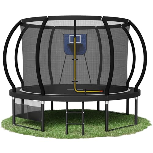Devoko Outdoor Trampolin mit Basketballkorb & Sicherheitsnetz - 150 kg Maximalgewicht - Ø 228/305/366/427 cm - Robuster Garten-Trampolinspaß für Kinder und Erwachsene