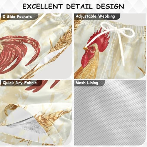 Boys Beach Board Shorts Wheat Rooster Farm Swim Trunk Teen Swimwear 8-16Y3