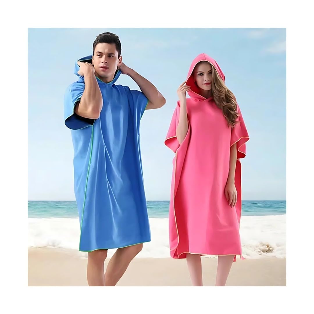 Surf Poncho Wickeltuch Kapuzenmantel Mikrofaser Stranddecke Badetuch (blau)