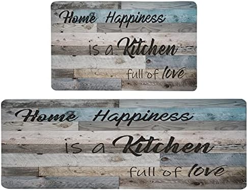 Kitchen Mats For Floor Set of 2 Anti Fatigue Cushioned Comfort kitchen Mat Rugs For Kitchen Sink Laundry Room Memory Foam Rustic Kitchen Floor Mats Waterproof Non-Skid 17.3x28+17.3 x47 Farmhouse Style