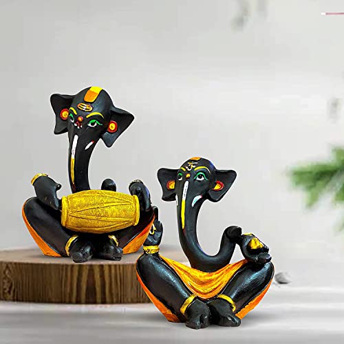 Image of Xtore Resin Floating Ganesha Statues Decorative Showpiece | Spreads Positive Vibes (Pack of 2, Black & Yellow)