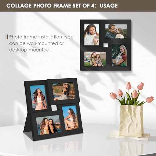Image of DUENPY 3.5x5 Photo Frame Tempered Glass For 4 3.5x5 Photos Black | Sturdy Tempered Glass Offers Clear View, Flexible Display Methods to Preserve Your Tiny Precious Memories