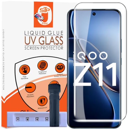 Image of STP FEEL HD+ UV Tempered Glass Screen Protector Guard Compatible For IQOO Z11 5G (6.83 Inch, Pack of 1) Full Adhesive UV Curved Case Friendly HD Clarity with easy installation kit
