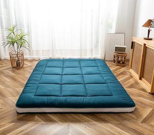 MAXYOYO Futon Matratze, Gepolsterte Japanische Bodenmatratze Gesteppte Bett Matratzenauflage, Extra Dicke Faltbare Isomatte Atmungsaktive Bodenliege Gästebett (Bluestone, Doppel), 140 x 200 cm, M-A02