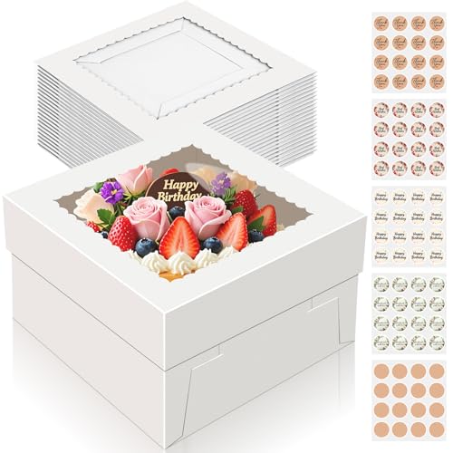 15 PCS Cake Boxes 12 Inch, 12x12x6 Inch Cake Box, 12 Inch Cake Box with Window, White Bakery Boxes, Large Baking Boxes, Cajas Para Pasteles, 12x12 Cake Boxes for Birthday, Wedding, Party, Business